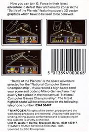 Box back cover for Battle Of The Planets on the Amstrad CPC.