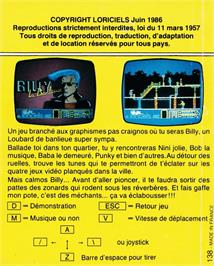 Box back cover for Billy la Banlieue on the Amstrad CPC.
