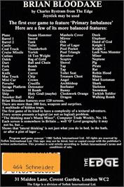 Box back cover for Brian Bloodaxe on the Amstrad CPC.