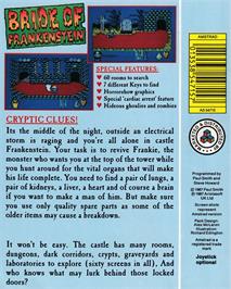 Box back cover for Bride Of Frankenstein on the Amstrad CPC.
