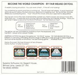Box back cover for By Fair Means or Foul on the Amstrad CPC.