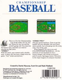 Box back cover for Championship Baseball on the Amstrad CPC.