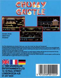 Box back cover for Chubby Gristle on the Amstrad CPC.
