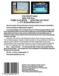 Box back cover for Cosmic Shock Absorber on the Amstrad CPC.