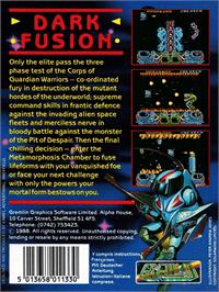 Box back cover for Dark Fusion on the Amstrad CPC.