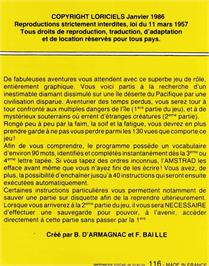 Box back cover for Diamant De L'ile Maudite, Le on the Amstrad CPC.
