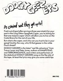 Box back cover for Dodgy Geezers on the Amstrad CPC.
