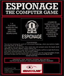 Box back cover for Espionage on the Amstrad CPC.