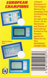 Box back cover for European Champions on the Amstrad CPC.