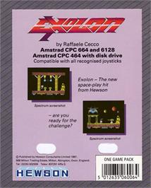 Box back cover for Exolon on the Amstrad CPC.