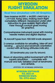 Box back cover for Flight Simulation on the Amstrad CPC.