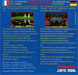 Box back cover for Freedom: Rebels in the Darkness on the Amstrad CPC.