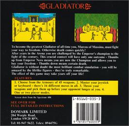 Box back cover for Gladiator on the Amstrad CPC.