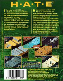 Box back cover for HATE: Hostile All Terrain Encounter on the Amstrad CPC.