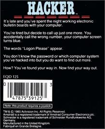 Box back cover for Hacker on the Amstrad CPC.