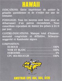 Box back cover for Hawaii on the Amstrad CPC.