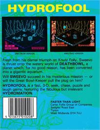 Box back cover for Hydrofool on the Amstrad CPC.