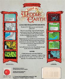 Box back cover for J.R.R. Tolkien's War in Middle Earth on the Amstrad CPC.