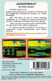 Box back cover for Juggernaut on the Amstrad CPC.