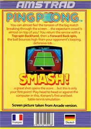 Box back cover for Konami's Ping Pong on the Amstrad CPC.