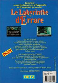 Box back cover for Labyrinthe D'errare, Le on the Amstrad CPC.