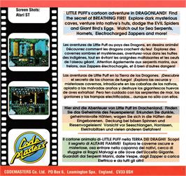 Box back cover for Little Puff in Dragonland on the Amstrad CPC.