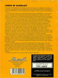Box back cover for Lords Of Midnight on the Amstrad CPC.