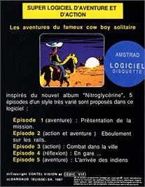 Box back cover for Lucky Luke: Nitroglycerine on the Amstrad CPC.