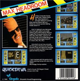 Box back cover for Max Headroom on the Amstrad CPC.
