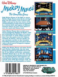 Box back cover for Mickey Mouse: The Computer Game on the Amstrad CPC.
