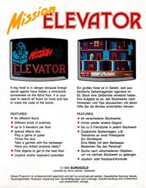 Box back cover for Mission Elevator on the Amstrad CPC.