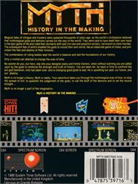 Box back cover for Myth: History in the Making on the Amstrad CPC.