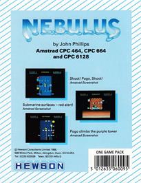 Box back cover for Nebulus on the Amstrad CPC.