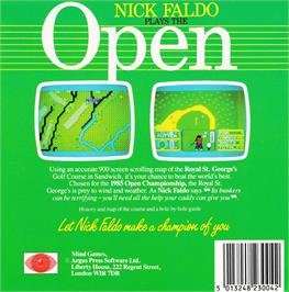 Box back cover for Nick Faldo Plays The Open on the Amstrad CPC.