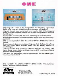 Box back cover for One on the Amstrad CPC.