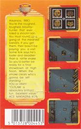 Box back cover for Outlaw on the Amstrad CPC.