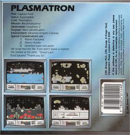 Box back cover for Plasmatron on the Amstrad CPC.