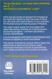 Box back cover for Popeye on the Amstrad CPC.