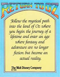 Box back cover for Return To Oz on the Amstrad CPC.