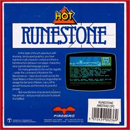 Box back cover for Runestone on the Amstrad CPC.