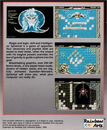 Box back cover for Spherical on the Amstrad CPC.