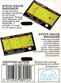 Box back cover for Steve Davis Snooker on the Amstrad CPC.