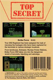 Box back cover for Strike Force S.A.S. on the Amstrad CPC.