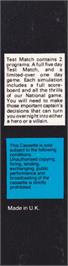 Box back cover for Test Match on the Amstrad CPC.