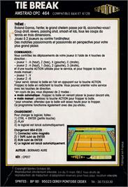 Box back cover for Tie Break on the Amstrad CPC.