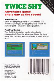 Box back cover for Twice Shy on the Amstrad CPC.