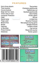 Box back cover for Wembley Greyhounds on the Amstrad CPC.