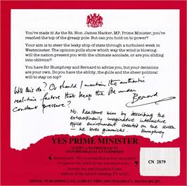 Box back cover for Yes Prime Minister on the Amstrad CPC.