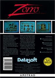 Box back cover for Zorro on the Amstrad CPC.