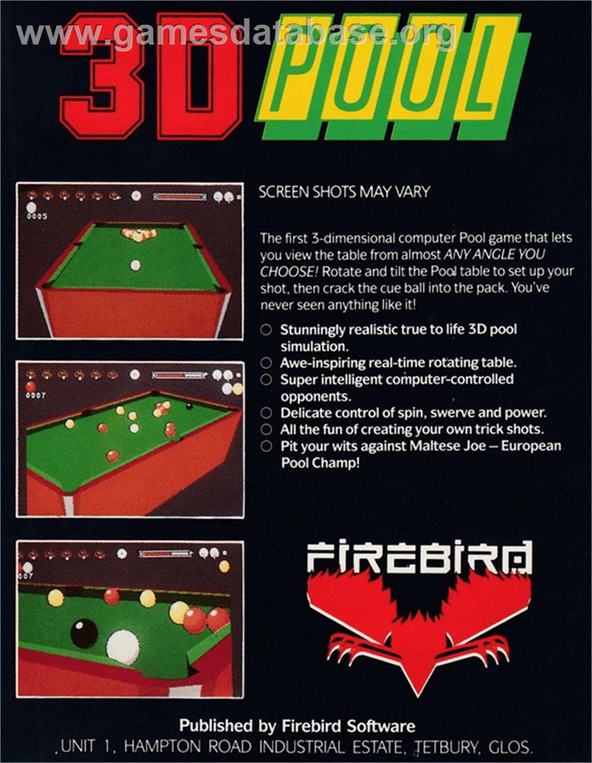 3D Pool - Amstrad CPC - Artwork - Box Back